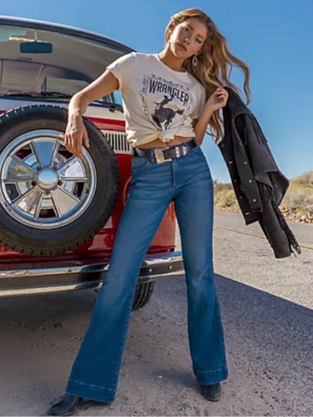 Wrangler Retro High Rise Flare Trouser Jeans 28 Denim Blue Western Ranch NWT - Picture 3 of 16